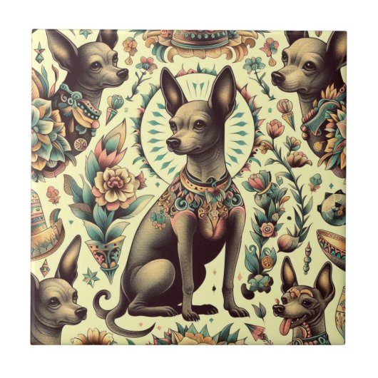 ヴィンテージXoloitzcuintleシームレス タイル (正面)