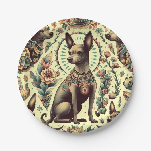 ヴィンテージXoloitzcuintleシームレス ペーパープレート (正面)