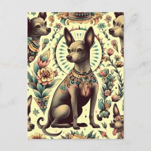 ヴィンテージXoloitzcuintleシームレス ポストカード (正面)