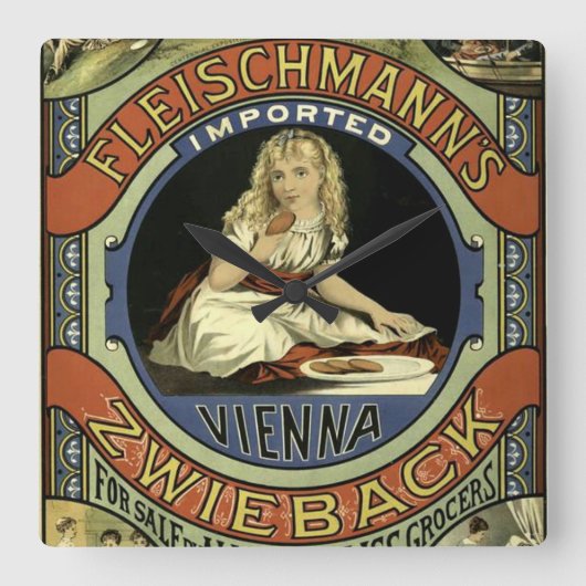 ヴィンテージZwieback広告 スクエア壁時計 (正面)