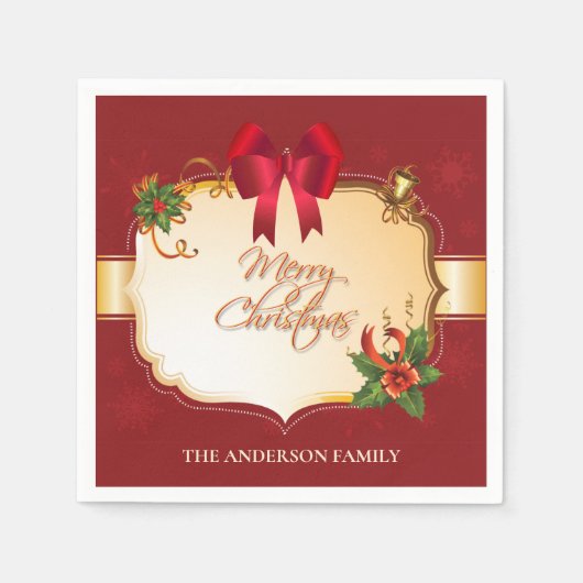 ヴィンテ伝統的ージのクリスマスボウとベル スタンダードカクテルナプキン (正面)