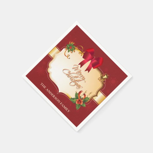 ヴィンテ伝統的ージのクリスマスボウとベル スタンダードカクテルナプキン (角)