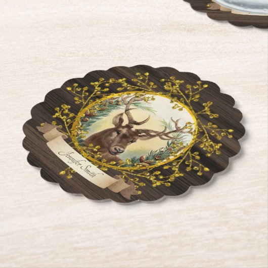 ヴィンテ素朴ージクリスマスSTAGパーティーパーソナライズされた ペーパーコースター (アングル)