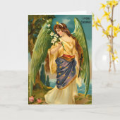 ヴィントゲージデザインクリスマスエンジェルカスタムメッセージ カード (黄色い花)