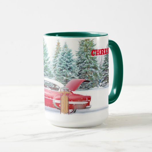 ヴィンパーソナライズされたテージ車の冬のシーン マグカップ (正面右)