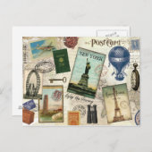 ヴィンモダンテージ旅行コラージュ ポストカード (正面/裏面)