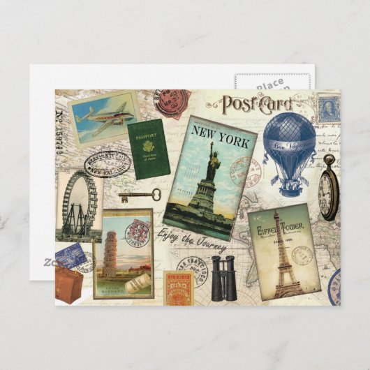ヴィンモダンテージ旅行コラージュ ポストカード (正面/裏面)