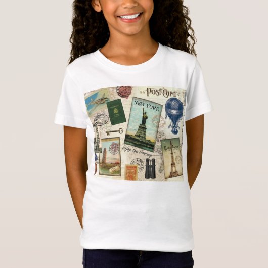 ヴィンモダンテージ旅行コラージュ Tシャツ (正面)
