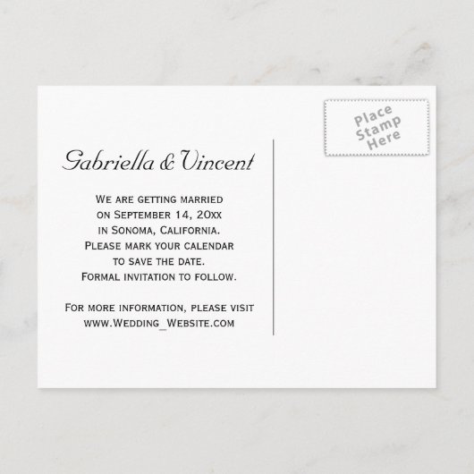 ヴィンヤードとバラフェンス結婚式の日付を保存 案内ポストカード (裏面)