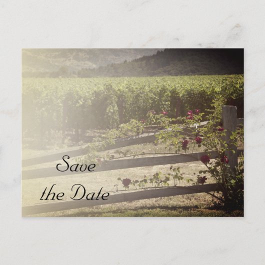 ヴィンヤードとバラフェンス結婚式の日付を保存 案内ポストカード (正面)