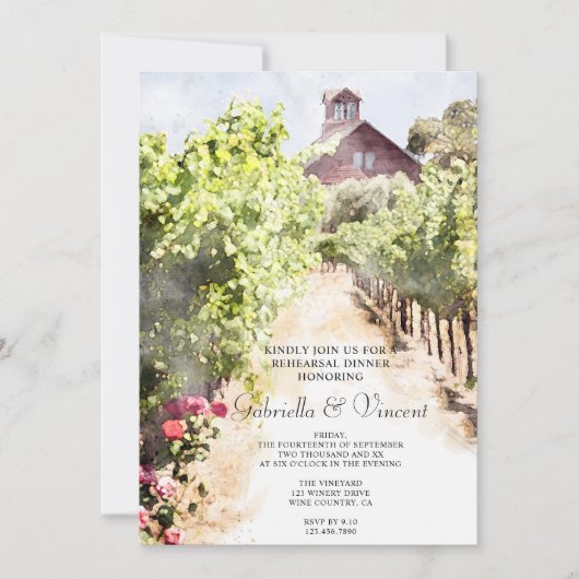 ヴィンヤードとレッドバーンウォーターカラーリハーサルディナー 招待状 (正面)