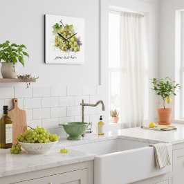 ヴィンヤードウォーターカラーグレープ、カスタム スクエア壁時計