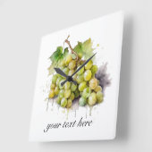 ヴィンヤードウォーターカラーグレープ、カスタム スクエア壁時計 (傾斜)