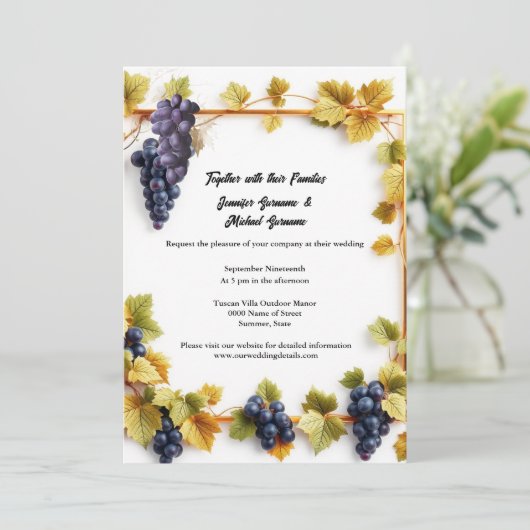 ヴィンヤード結婚秋秋ブドウワイナリーエレガント 招待状 (スタンド正面)