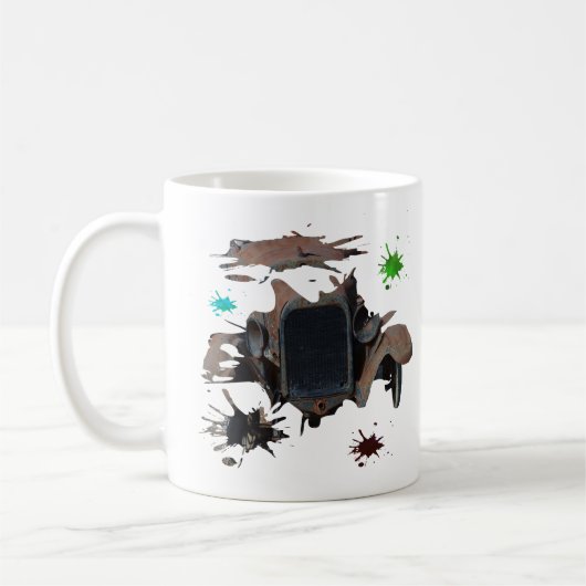 ヴィン素朴テージ車グランジアート コーヒーマグカップ (左)