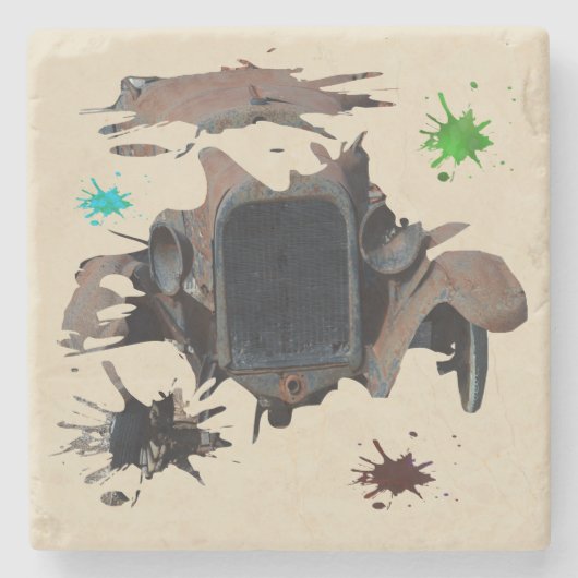 ヴィン素朴テージ車グランジアート ストーンコースター (正面)