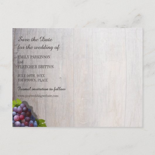 ヴィン素朴ヤードワイナリー結婚式の日付を保存 案内ポストカード (裏面)