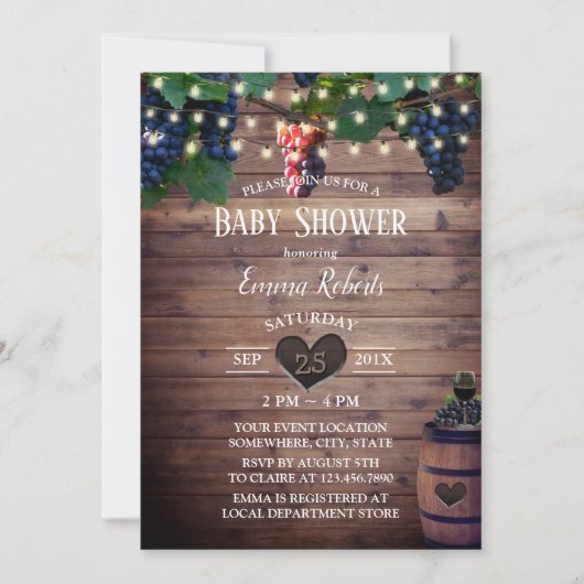 ヴィン素朴ヤード秋のワインテイスティングベビーシャワー 招待状 (正面)