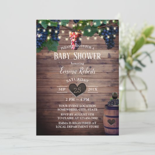 ヴィン素朴ヤード秋のワインテイスティングベビーシャワー 招待状 (スタンド正面)