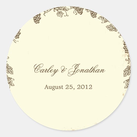 ヴィン素朴ヤード結婚式の引き出物ステッカー – ブラウン ラウンドシール (正面)