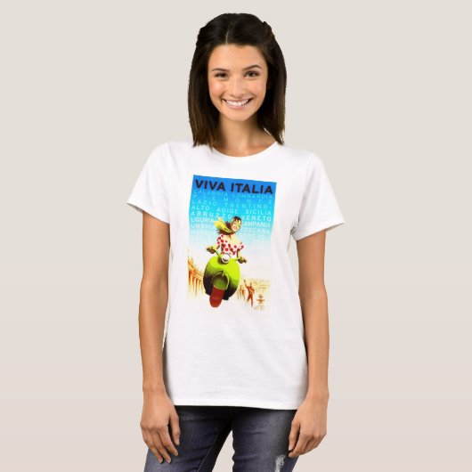 ヴィヴァイタリアヴィンテージレトロ旅行ポスター Tシャツ (正面フル)