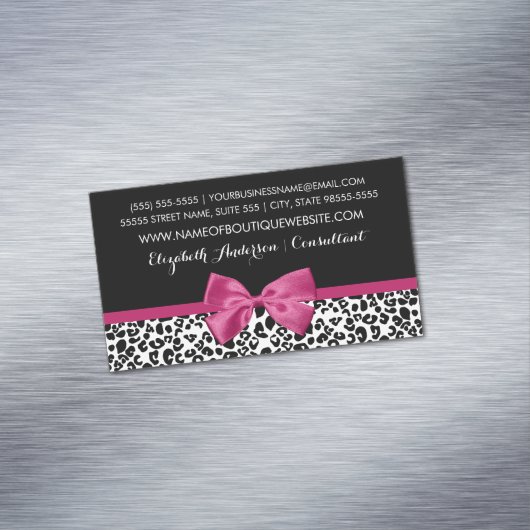 ヴィヴァシアスダークピンクボウレオパードプリントブティック マグネット名刺 (インサイチュ)