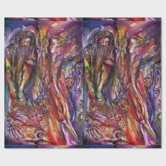 ヴィヴィアンとメルリンピンクパープルブルーファンタジー ラッピングペーパー (フラット)