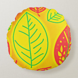ヴィヴィッカラフル葉ズエレガンスアート ラウンドクッション