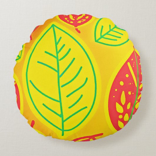 ヴィヴィッカラフル葉ズエレガンスアート ラウンドクッション (正面)