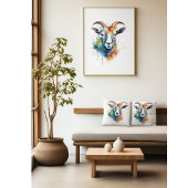 ヴィヴィッドレインボーヤギポートレート クッション