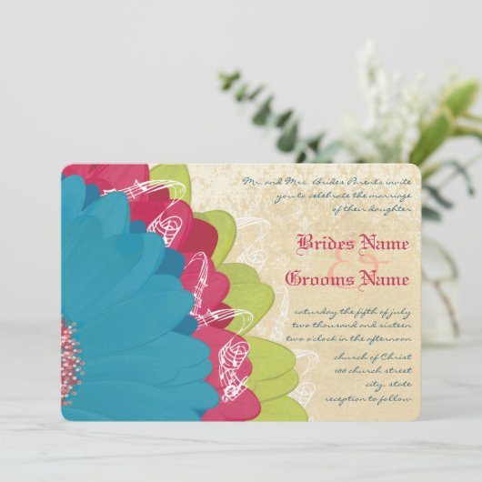 ヴィヴィヴィッドコーラルライム&グレープガーベラウェディングアクト 招待状 (スタンド正面)