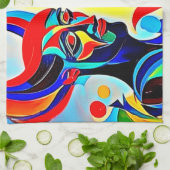 ヴィヴィヴィッドスピリットペアデザイン キッチンタオル (折り畳み)