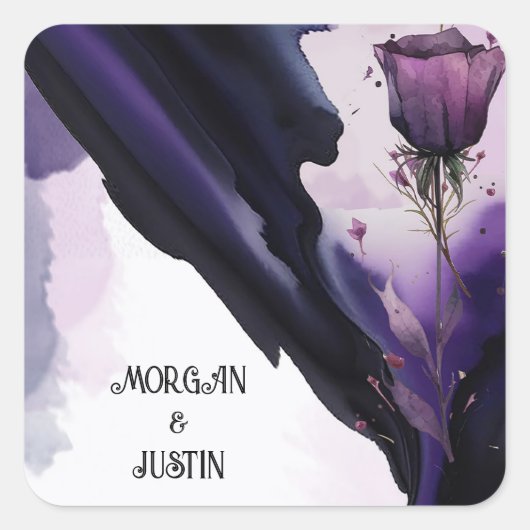 ヴィヴィヴィッドバイオレットバラ結婚式用シール スクエアシール (正面)