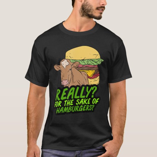 ヴィーガンな牛とハンバーガー Tシャツ (正面)