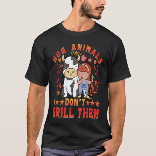 ヴィーガンの格言 ハグしよう 動物を焼くな ヴィーガン ヴィーガン Tシャツ (正面)