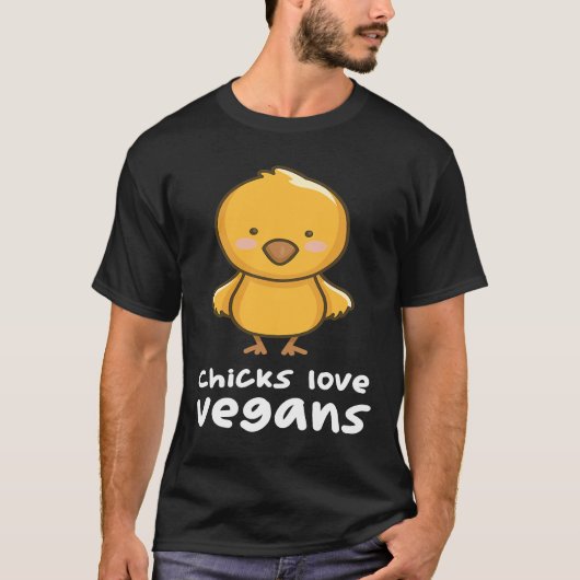 ヴィーガンを愛するひよこちゃんとニワトリ Tシャツ (正面)