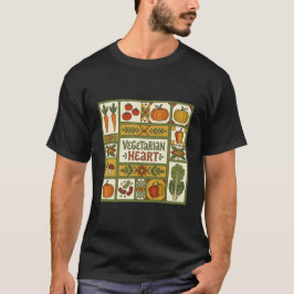 ヴィーガンハート フォークアート 野菜 ガーデンキルト デザイン Tシャツ
