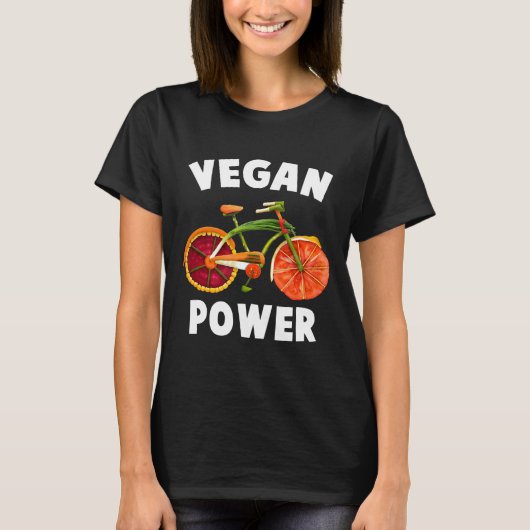 ヴィーガンパワー 笑える野菜 自転車 ヴィーガンの愛好家 Tシャツ (正面)