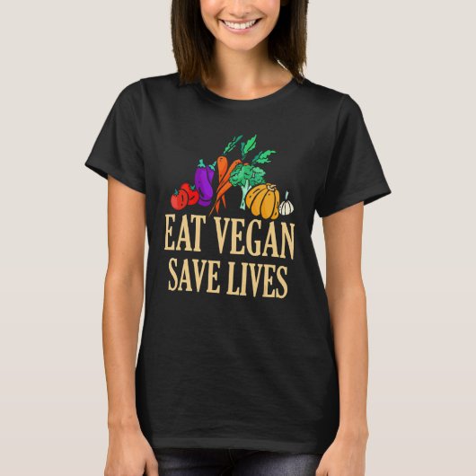 ヴィーガン食で命を救おう 菜食主義 ベジタリアン ヴィーガン Tシャツ (正面)