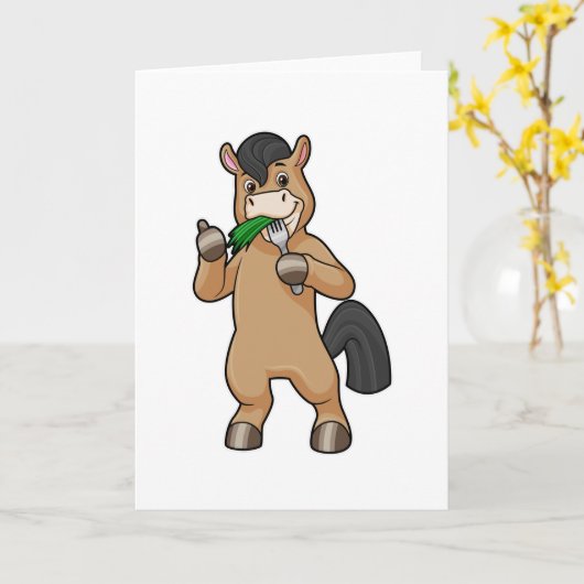 ヴィーガン食べてる馬 カード (黄色い花)