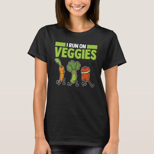 ヴィーガン+ベジタリアン+ヴィーガンフード+野菜+人参+ブロッコリーで走る Tシャツ (正面)