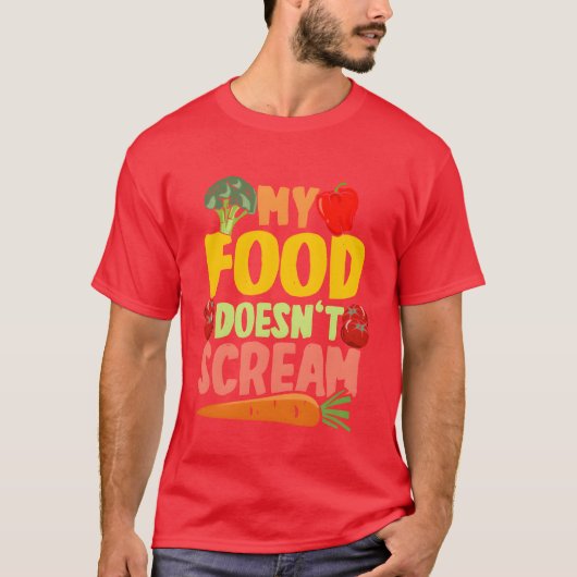 ヴィーガン 菜食主義者 私の食べ物は絶叫しない レトロ Tシャツ (正面)