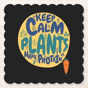 ヴィーガン Keep Calm 植物にはタンパク質がある ヴェジタリアン楽しい ペーパーコースター