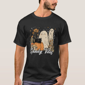 ヴィーブ不気味スフローラ幽霊ハロウィーンパンプキンブラック Tシャツ
