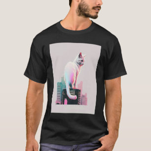 ヴェイパーウェーブ美学 グリッチ 猫 レトロウェーブ シンセウェーブ Tシャツ