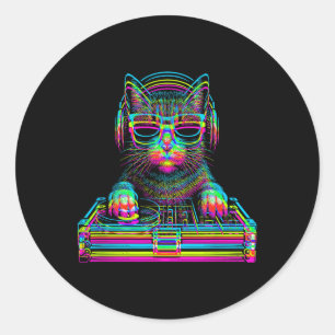 ヴェイパーウェーブ 猫 DJ テクノ レイブ EDM ミュージック コンサート パーティー ラウンドシール