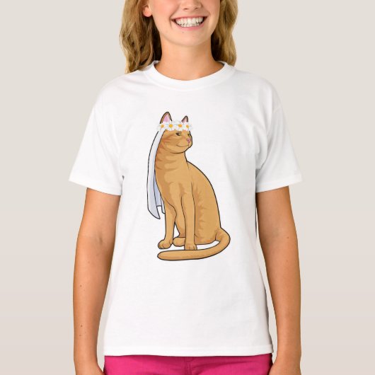 ヴェイルを被った花嫁の猫 Tシャツ (正面)