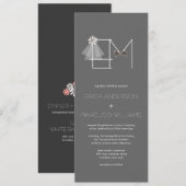 ヴェイル夫妻とボウタイモノグラム結婚式の招待 招待状 (正面/裏面)