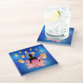 ヴェサックデイブッダ上のロータスランタンヴァイサカ ガラスコースター (アングル)