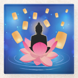 ヴェサックデイブッダ上のロータスランタンヴァイサカ ガラスコースター